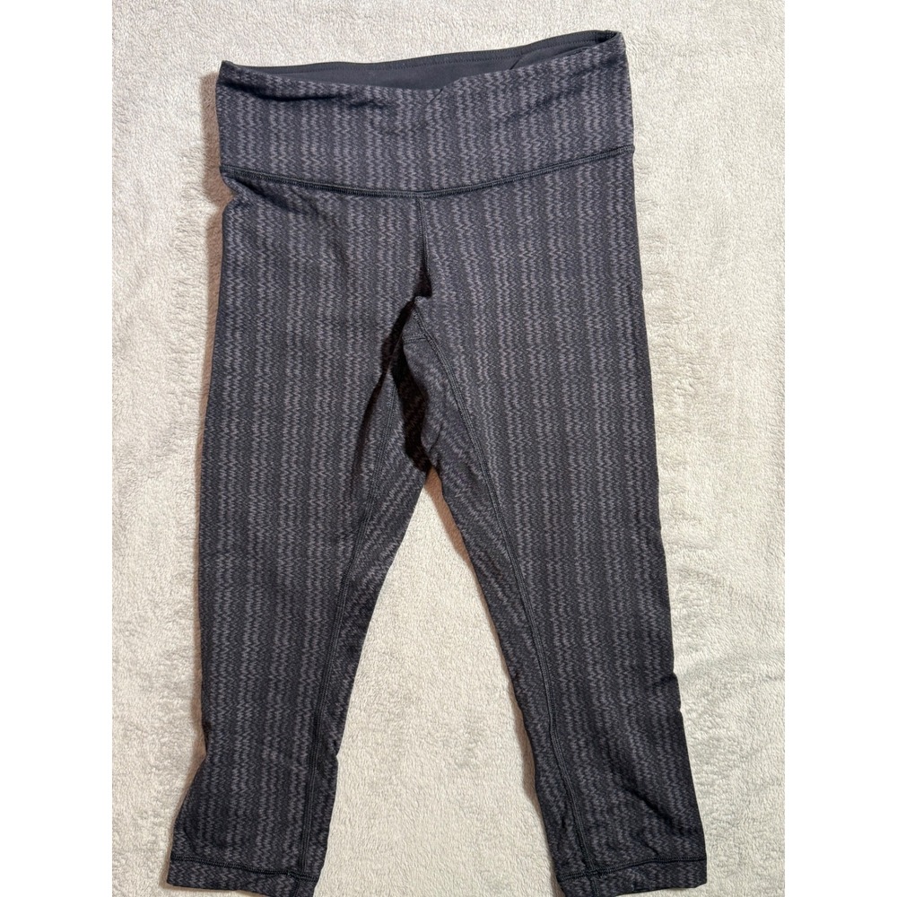 Lululemon Wunder Under Crop Leggings Black Grey Herringbone Chevron Yoga Pants